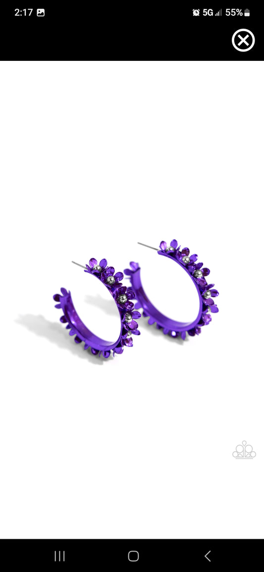 Purple flower earrings